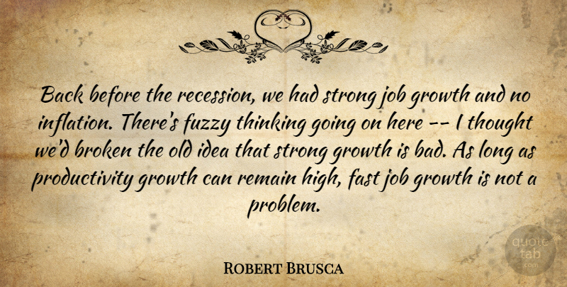 Robert Brusca Quote About Broken, Fast, Fuzzy, Growth, Job: Back Before The Recession We...
