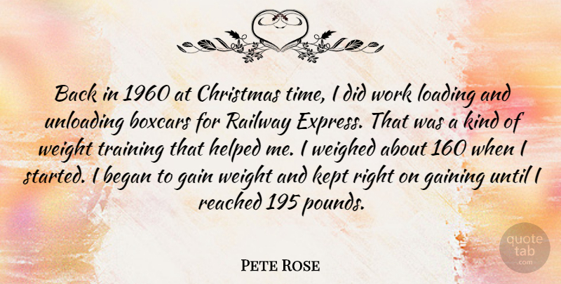 Pete Rose Quote About Began, Christmas, Gain, Gaining, Helped: Back In 1960 At Christmas...