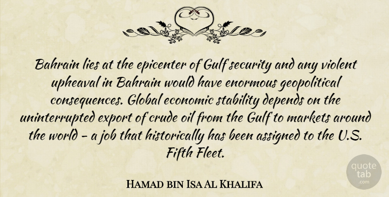Hamad bin Isa Al Khalifa Quote About Assigned, Bahrain, Crude, Depends, Enormous: Bahrain Lies At The Epicenter...