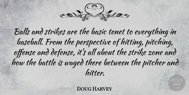 Doug Harvey Quote About Balls, Basic, Battle, Offense, Perspective: Balls And Strikes Are The...