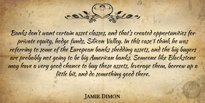 Jamie Dimon Quote About Opportunity, Thinking, Class: Banks Dont Want Certain Asset...