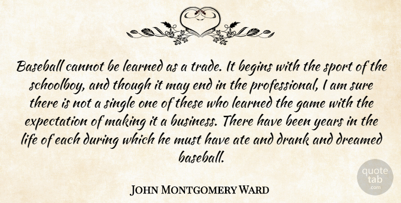 John Montgomery Ward Quote About Ate, Baseball, Begins, Business, Cannot: Baseball Cannot Be Learned As...