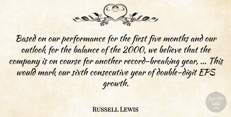 Russell Lewis Quote About Balance, Based, Believe, Company, Course: Based On Our Performance For...