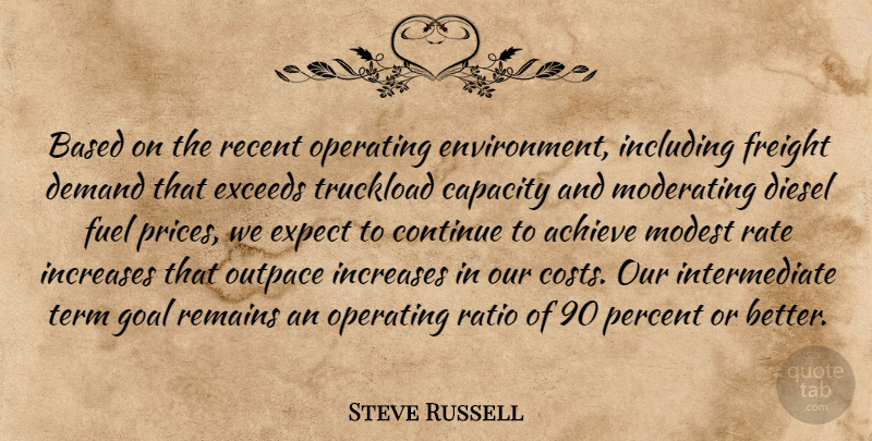 Steve Russell Quote About Achieve, Based, Capacity, Continue, Demand: Based On The Recent Operating...