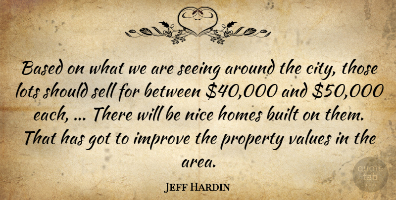 Jeff Hardin Quote About Based, Built, Homes, Improve, Lots: Based On What We Are...