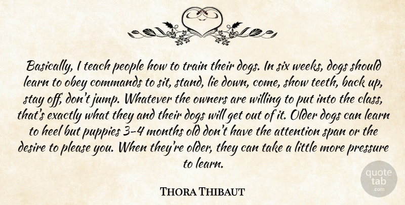 Thora Thibaut Quote About Attention, Commands, Desire, Dogs, Exactly: Basically I Teach People How...
