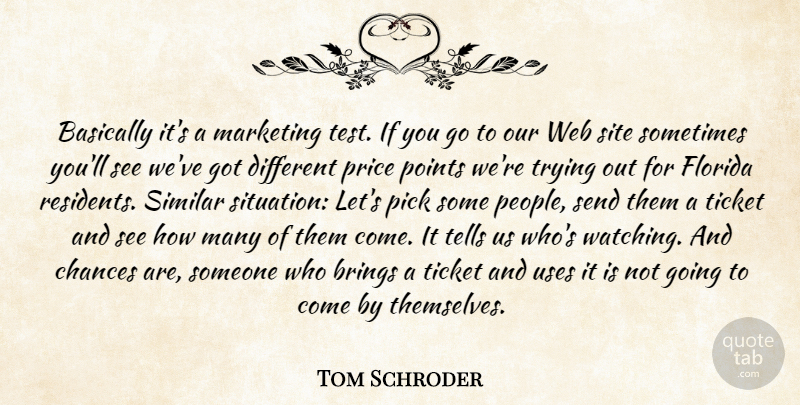 Tom Schroder Quote About Basically, Brings, Chances, Florida, Marketing: Basically Its A Marketing Test...