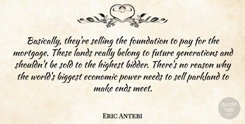 Eric Antebi Quote About Belong, Biggest, Economic, Ends, Foundation: Basically Theyre Selling The Foundation...