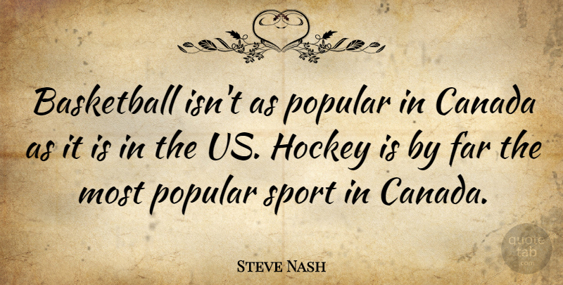 Steve Nash Quote About Basketball, Sports, Hockey: Basketball Isnt As Popular In...