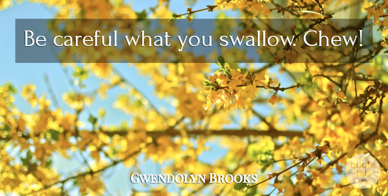 Gwendolyn Brooks Quote About Words Of Wisdom, African American, Be Careful: Be Careful What You Swallow...