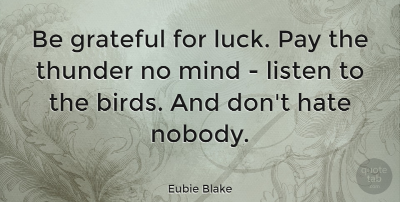 Eubie Blake Quote About Hate, Grateful, Good Luck: Be Grateful For Luck Pay...