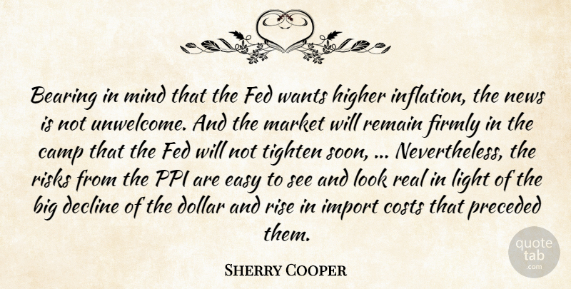 Sherry Cooper Quote About Bearing, Camp, Costs, Decline, Dollar: Bearing In Mind That The...