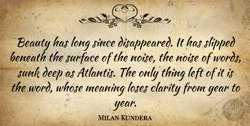 Milan Kundera Quote About Years, Long, Noise: Beauty Has Long Since Disappeared...
