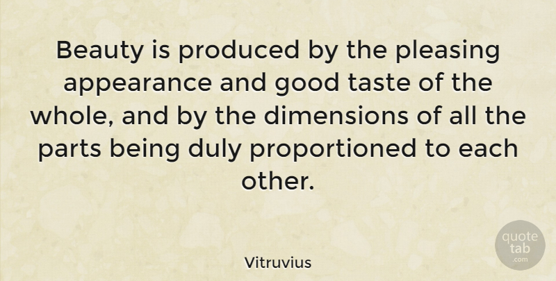 Vitruvius Quote About Appearance, Beauty, Dimensions, Good, Parts: Beauty Is Produced By The...