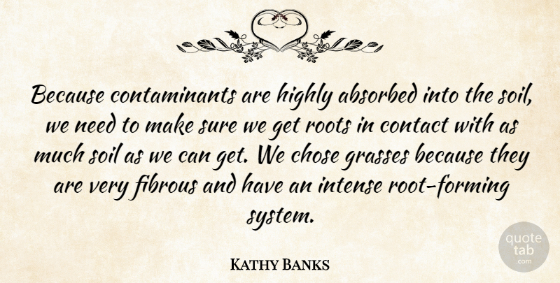 Kathy Banks Quote About Chose, Contact, Highly, Intense, Roots: Because Contaminants Are Highly Absorbed...