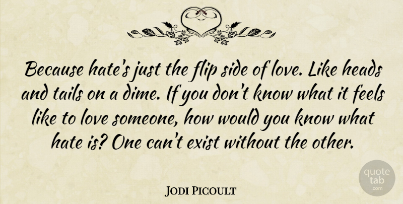 Jodi Picoult Quote About Hate, Dimes, Tails: Because Hates Just The Flip...