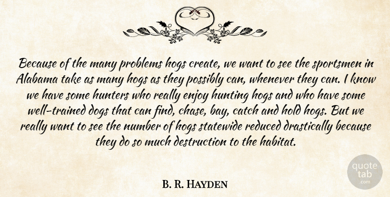 B. R. Hayden Quote About Alabama, Catch, Dogs, Enjoy, Hogs: Because Of The Many Problems...