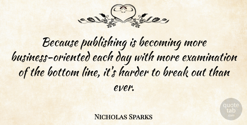 Nicholas Sparks Quote About Break Out, Each Day, Examination: Because Publishing Is Becoming More...