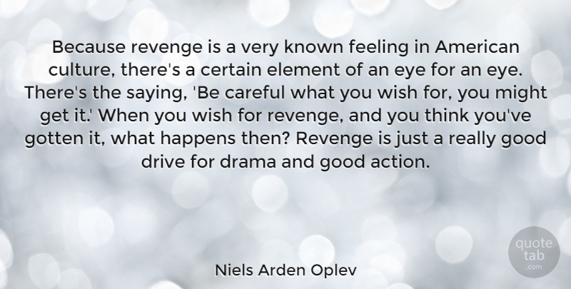 Niels Arden Oplev Quote About Careful, Certain, Drama, Drive, Element: Because Revenge Is A Very...