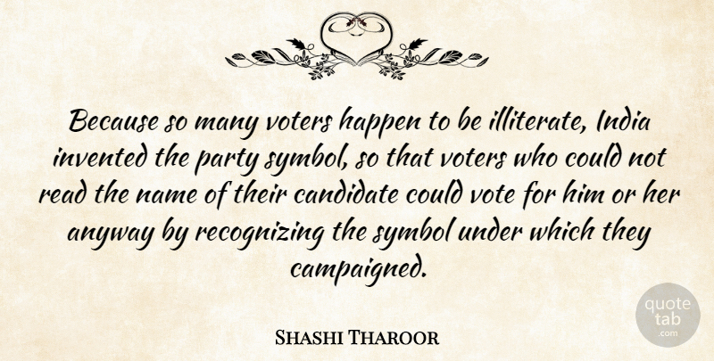 Shashi Tharoor Quote About Anyway, Candidate, India, Invented, Name: Because So Many Voters Happen...