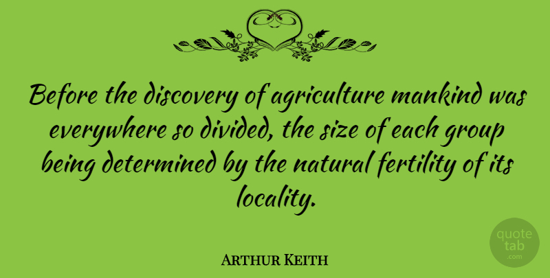 Arthur Keith Quote About Discovery, Agriculture, Fertility: Before The Discovery Of Agriculture...