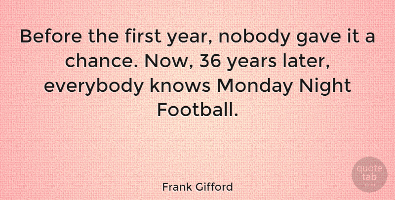 Frank Gifford Quote About Football, Monday, Night: Before The First Year Nobody...