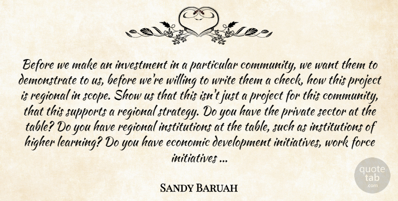 Sandy Baruah Quote About Economic, Force, Higher, Investment, Particular: Before We Make An Investment...