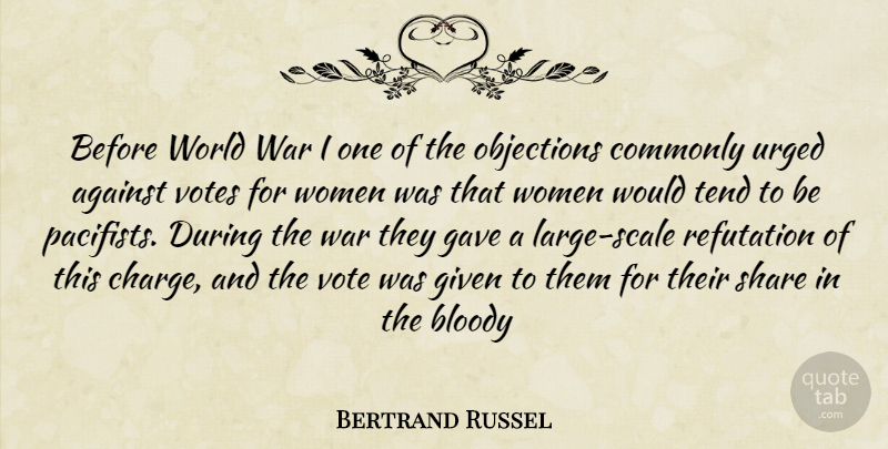 Bertrand Russel Quote About Against, Bloody, Commonly, Gave, Given: Before World War I One...