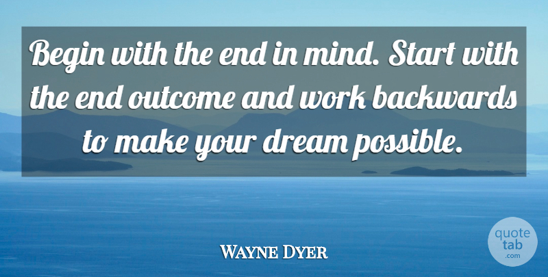 Wayne Dyer Quote About Dream, Spiritual, Mind: Begin With The End In...