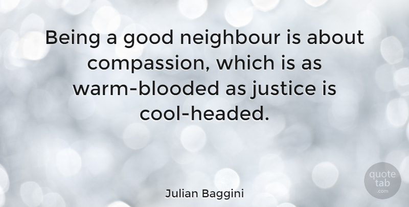 Julian Baggini Quote About Compassion, Justice, Warm: Being A Good Neighbour Is...