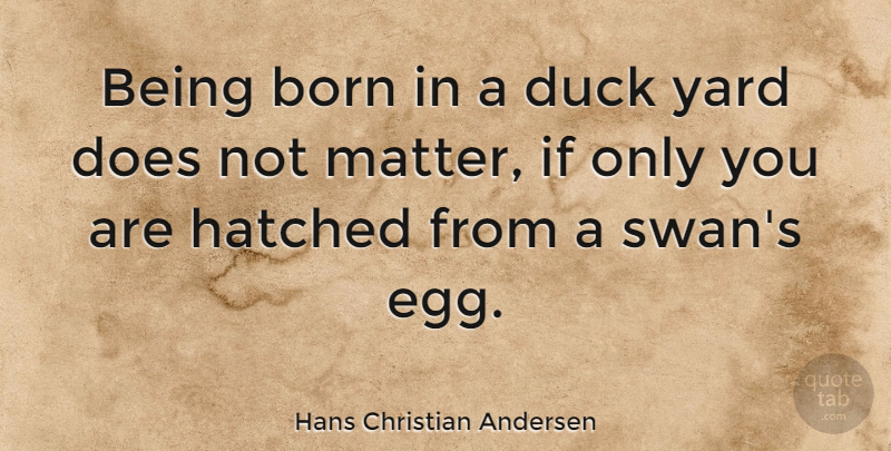 Hans Christian Andersen Quote About Eggs, Ducks, Swans: Being Born In A Duck...