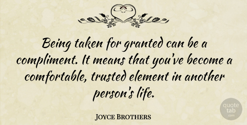 Joyce Brothers Quote About Friendship, Taken, Mean: Being Taken For Granted Can...