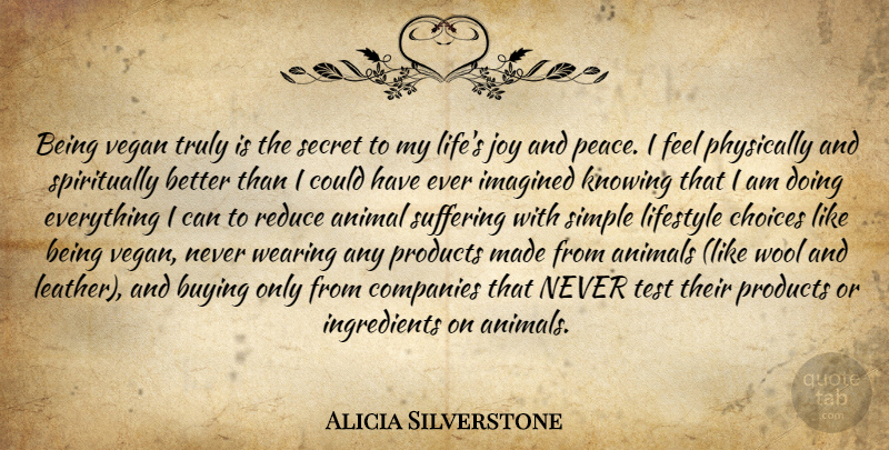 Alicia Silverstone Quote About Simple, Animal, Lifestyle Choices: Being Vegan Truly Is The...