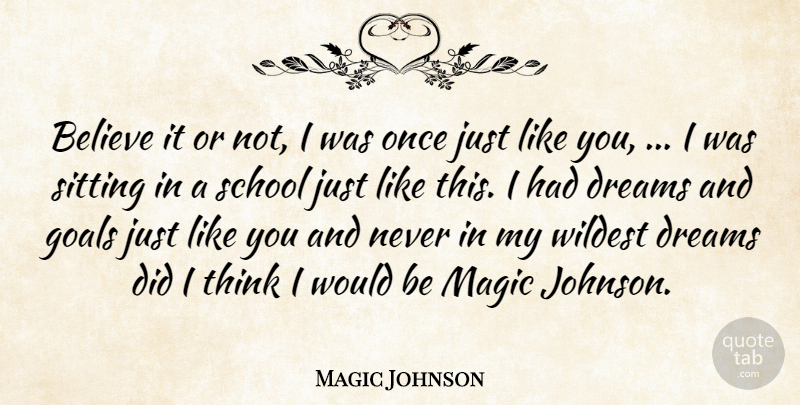 Magic Johnson Quote About Believe, Dreams, Goals, Magic, School: Believe It Or Not I...