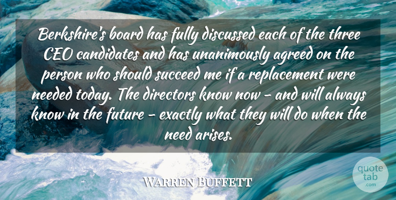 Warren Buffett Quote About Agreed, Board, Candidates, Ceo, Directors: Berkshires Board Has Fully Discussed...