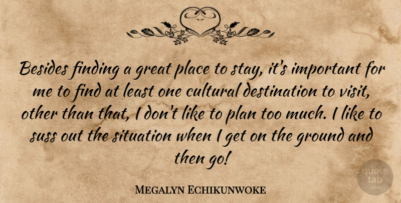 Megalyn Echikunwoke Quote About Besides, Cultural, Finding, Great, Ground: Besides Finding A Great Place...