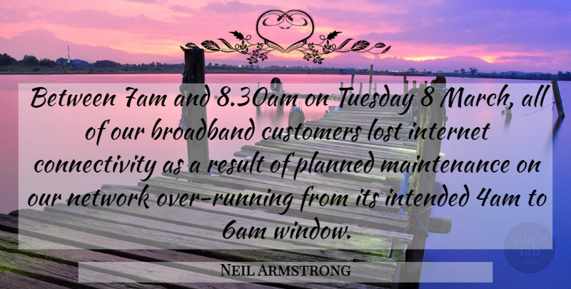 Neil Armstrong Quote About Broadband, Customers, Intended, Internet, Lost: Between 7am And 8 30am...