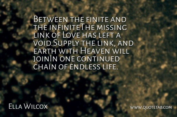Ella Wilcox Quote About Chain, Continued, Earth, Endless, Finite: Between The Finite And The...