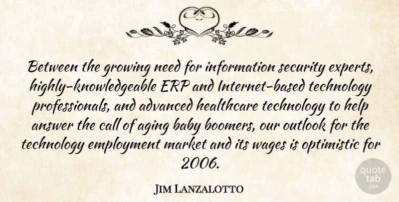 Jim Lanzalotto Quote About Advanced, Aging, Answer, Baby, Call: Between The Growing Need For...