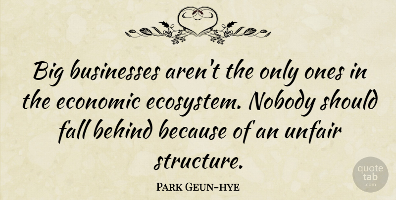 Park Geun-hye Quote About Fall, Ecosystems, Economic: Big Businesses Arent The Only...