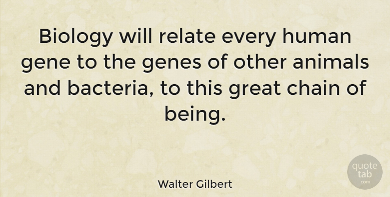 Walter Gilbert Quote About Animal, Bacteria, Biology: Biology Will Relate Every Human...