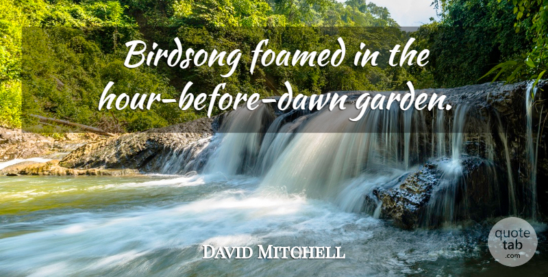 David Mitchell Quote About Garden, Bird, Dawn: Birdsong Foamed In The Hour...