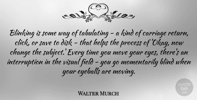 Walter Murch Quote About Blind, Carriage, Change, Eyeballs, Field: Blinking Is Some Way Of...