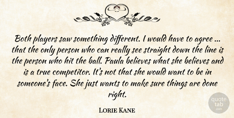 Lorie Kane Quote About Agree, Believes, Both, Hit, Line: Both Players Saw Something Different...