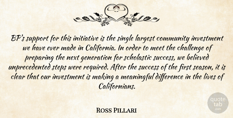 Ross Pillari Quote About Believed, Challenge, Clear, Community, Difference: Bps Support For This Initiative...