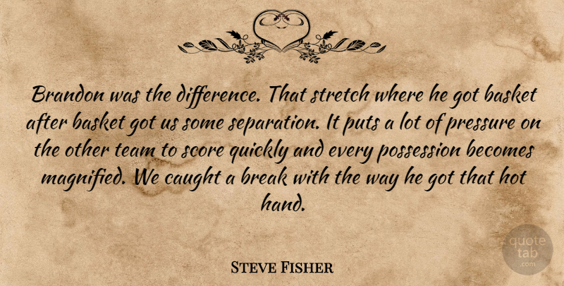 Steve Fisher Quote About Basket, Becomes, Break, Caught, Hot: Brandon Was The Difference That...