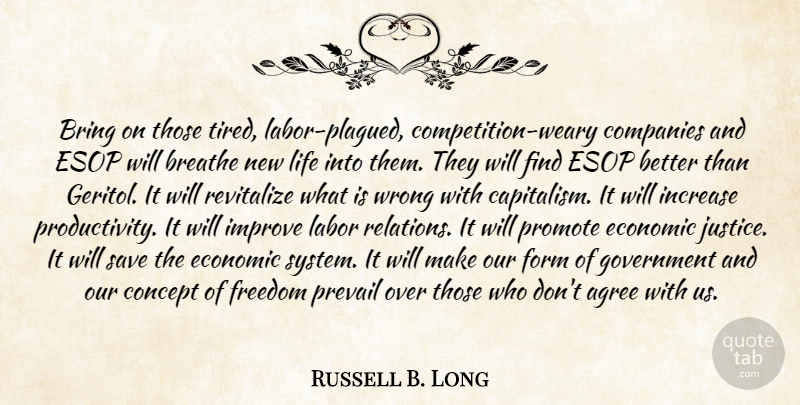 Russell B. Long Quote About Tired, Government, Justice: Bring On Those Tired Labor...