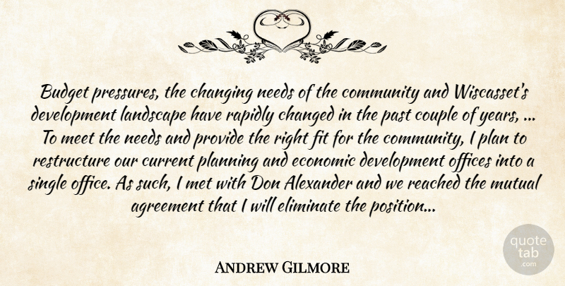 Andrew Gilmore Quote About Agreement, Alexander, Budget, Changed, Changing: Budget Pressures The Changing Needs...