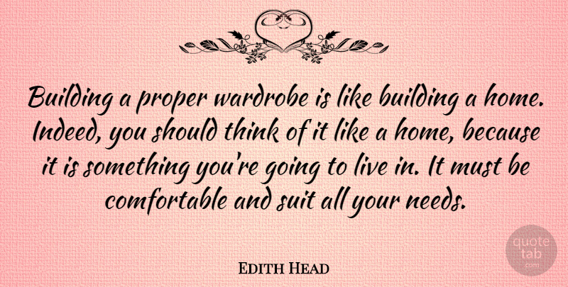 Edith Head Quote About Home, Thinking, Needs: Building A Proper Wardrobe Is...