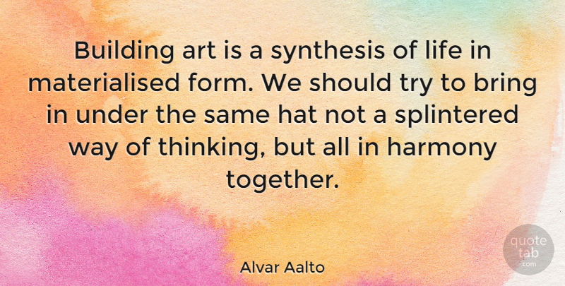 Alvar Aalto Quote About Art, Hate, Thinking: Building Art Is A Synthesis...